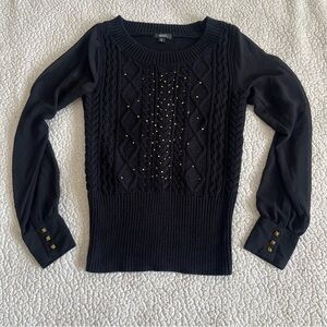 XOXO Black Mixed‎ Media Sweater with Stud Details (Size S)